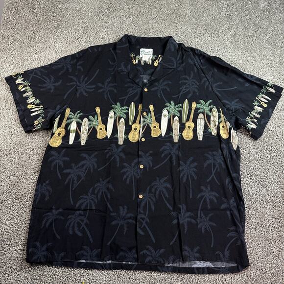 VINTAGE Diamond Head Shirt Mens 4XL Black Hawaiian Ukulele Surfboard Rayon - Picture 1 of 9